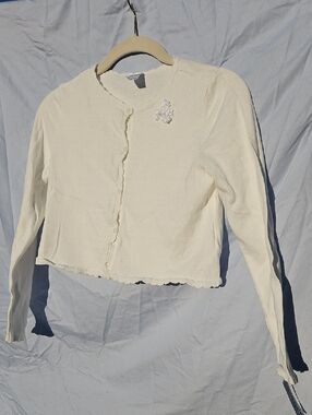 Carter's Cream Knit Cardigan with Scallop Edge Button Up Size 12